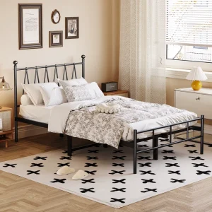 Homeiju Twin Size Matte Black Bed Frame Heavy Duty Platform Metal Slats Smart Home Supports No Box Spring Needed Easy Assembly