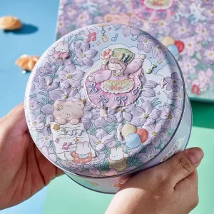 Hot Sell Best Quality Price 135*135*H70mm Cartoon Beautiful Lovely Tinplate Food Grade Round Large Cake Candy Cookie Can