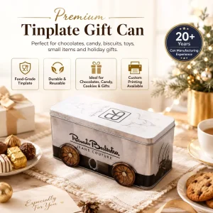 Hot Selling Custom Recyclable Metal Tin Box Cart Shaped Packaging for Chocolate Food Sugar Tinplate Material for Eco Friendly