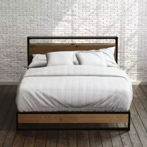 Industrial Metal Wood Platform Bed Frame Heavy Duty Steel Slat Low Profile Queen Bed for Apartment Homestay OEM