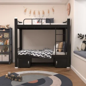 Industrial Steel Bunk Bed with Lockable Storage Twin Full Loft Bed Staircase for Teens Adults Small Spaces