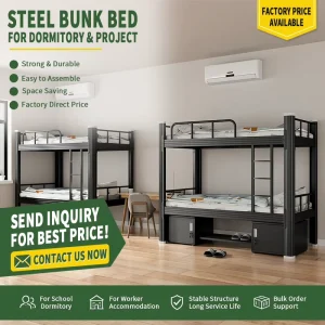 Industrial Steel Double Layer Bed for School Dormitory and Worker Accommodation Space saving Metal Bunk Bed with Safety Ladder