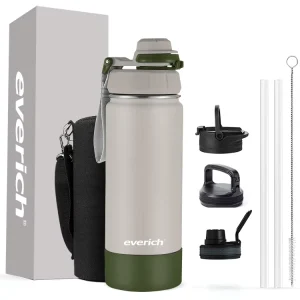 Insulated Vacuum Flask Double Wall 304 Stainless Steel Water Bottle with Silicone Bumper and Handle