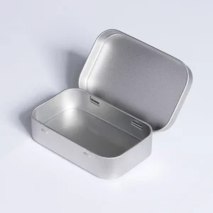 Iron Metal Hinged Tin Box Container Mini Portable Storage Kit with Lid 3.7×2.3×0.8 Inch Silver Black
