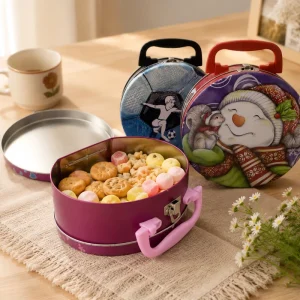 Irregular shaped Tinplate Can Handle for Kids 160x147x77MM Eco Friendly Recycled Snack Gift Packaging Custom Logo ISO9001 RoHS