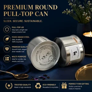 JYB OEM Custom Plain Silver Round Easy Open Top Metal Container Lightweight Tinplate Preserved Food Dried Treats Storage Tin