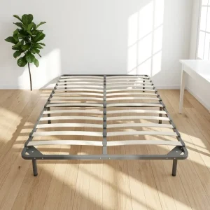 KD Assembly Modern Durable Metal Bed Base with Wooden Slats for Hotel and Apartment Use
