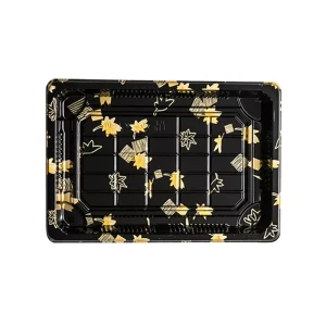 KY 1105 Takeaway Maple Rectangular Sushi Tray Vacuum Formed Transparent Gold Foil Printing Design Food Storage Container Box