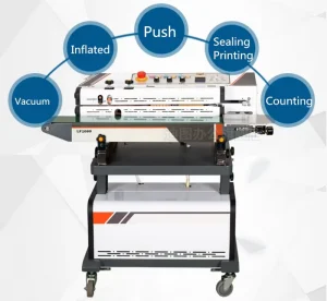 LF1080 Continuous Air Suction and Gas Flushing Band Sealer Vacuum Inflating Bag Sealing Machine