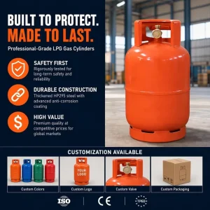LPG Gas Cylinder 3kg-50kg HP295 Steel ISO CE TPED Certified Custom Color Valve