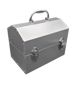 Large Galvanized Steel Metal Tool Box Treasure Chest Storage Box with Handle & Double Latches