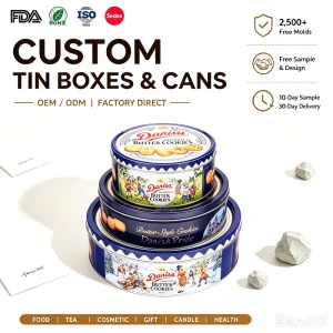 Large Round Food-Grade Tinplate Cookie, Candy, and Biscuit Box