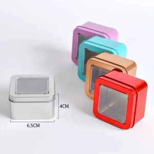 Large Window Square Metal Tin Box 6.5 x 4 cm with Lids for Soap Jewelry Candle and Craft Storage