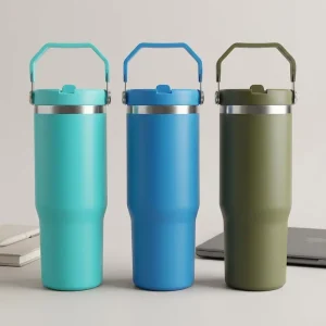 Laser Engraving 20oz 30oz Stainless Steel Tumbler, Double-Wall Insulated Travel Mug with Flip Straw and Handle