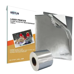 Laser Printing Glossy Silver PET Metalized Label Waterproof Thick Backing Label Sticker Blank Sticker Roll for Laser Printer