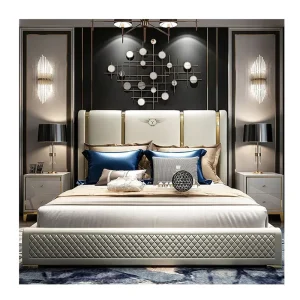 Latest Hotel Room Set White Modern Leather Metal Beds Bedroom Furniture Set Designs