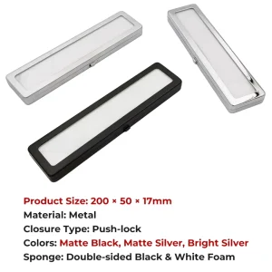 Long 200x50x17mm Metal Box Push Lock Clear Window Loose Diamond Display Container Double Sided Foam Gem Case