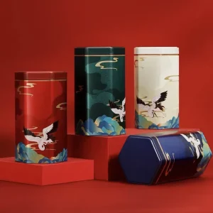Luxury Food Grade Tinplate Box Creative Hexagon Airtight Tea Tin Cans