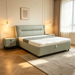 Luxury Genuine Leather Soft Adjustable Bed Frame Metal Pinewood King Size Durable Eco Friendly Modern Bedroom Furniture