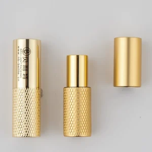 Luxury Knurled Cylindrical Aluminum Lipstick Tubes Empty Gold Metal Lip Balm Container Custom Laser Engraved Logo for Makeup