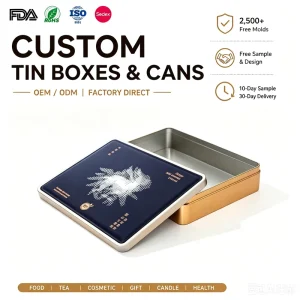 Luxury Leather Surface Metal Cans Gift Packaging Box Cookie Food Mooncake Tin Box