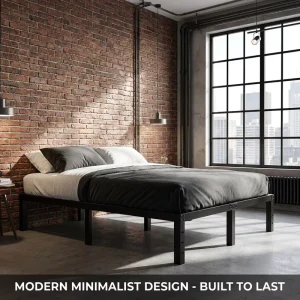 Luxury Modern Integrated Structure Quick Assembly Metal Bed Frame 20 Min Setup California King Full Size Double Wrought Iron Bed