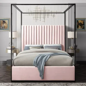 Luxury Solid Wood Gold Metal Canopy Bed Queen Size Design Bedroom Furniture