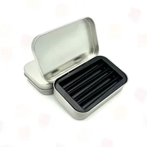 MOQ 200PCS Stock Child Resistant Hinged Tin Box with PS Insert for Cigarette Metal Tin Packaging