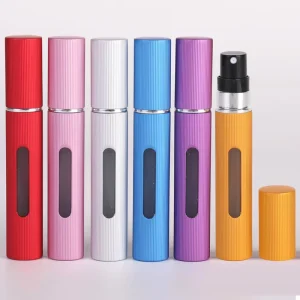 Manufacturer 8ml Mini Refillable Perfume Pocket Spray Atomizer with Vertical Grooves for Business Travel