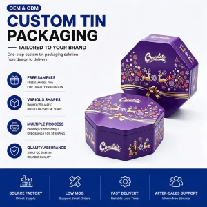 Manufacturer Custom Food-Grade Octagon Tin Can for Chocolate and Cookies