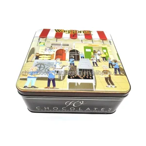 Manufacturer Custom Printing Square Metal Chocolate Tin Box Large Storage Tin Can for Confectionery Candy Cookie Gift Packaging