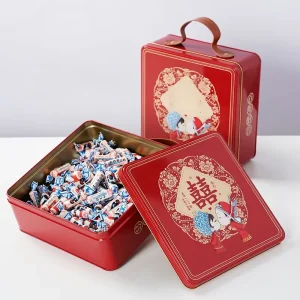 Manufacturer Customizable Square Tinplate Red Gift Cans with UV Coating and Screen Printing