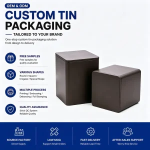 Manufacturer Square Metal Tea Tin Box with Plug Lid and Seal for Food, Snacks, and Chewing Gum