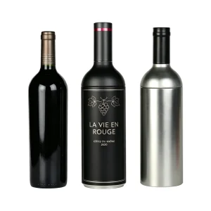 Matte Black and Silver Cylinder Wine Tube Tin Box for Single Bottle Red Wine, Metal Gift Box