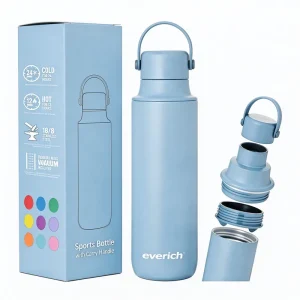 Matte Finish Stainless Steel Water Bottle with Integrated Carry Handle and Spouting Mouth