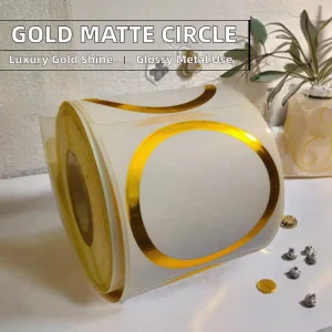 Matte Gold Foil Glossy Metallic Printable Circle Labels with Gold Border Thermal Label Rolls