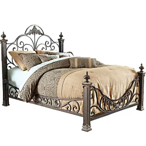 Metal Bed Frame Queen King Full Size with Vintage Headboard Footboard No Box Spring Needed Strong Slat Support Hotel Use