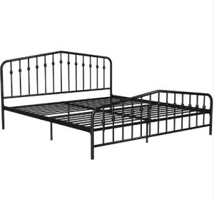 Metal Bed Frame With Built in Headboard Loft Iron Bed Industrial Style Double Size Platform Bed No Box Spring Needed
