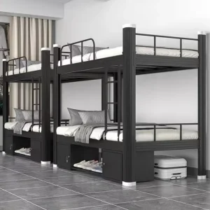 Metal Bunk Bed Black Powder Coated With Wardrobe and Cabinet for Hostel Furniture