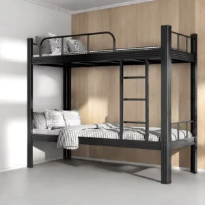 Metal Bunk Bed Single or Double Layer Configuration White Finish for Hostel Living