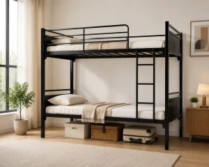 Metal Bunk Bed Space Saving Double Deck Bed With Strong Steel Frame for Kids Adults Dormitory Bedroom Furniture
