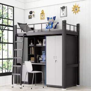 Metal Bunk Beds Room Loft Bed Boy House with Storage Metal Teenager Children’s Kids Bunk Bed With Desk Wardrobe