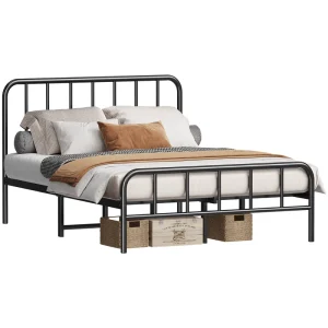 Metal Double Bed Frame Iron Bed 2 Floor Frame Metal Slatted Full Size Metal Tube Beds Frame Twin Size Storage Platform