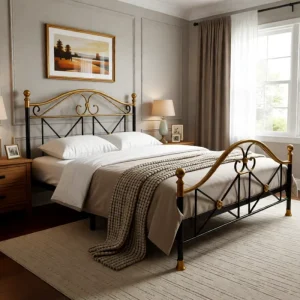 Metal Double Bed Frame No Box Spring Needed Easy Assembly Modern Wrought Iron Queen Size Bed for Master Bedroom Guest Room
