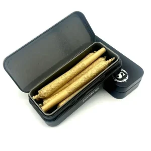 Metal Foil Printing 3.7 Inches Airtight Child Resistant Rectangular Hinged Metal Tin Box Pre 5pcs Rolls Metal Tin Packaging
