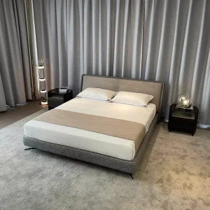 Metal Frame Velvet Cotton Fabric Upholstered Bed Double Full Queen King Size