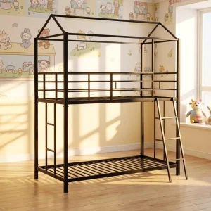 Metal House shaped Bunk Bed for Apartment Bedroom Use Modern Design Disassembly Feature Metal Frame Double Bunk