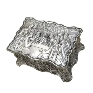 Metal Jewelry Box with Ring Storage, Catholic Retro Design