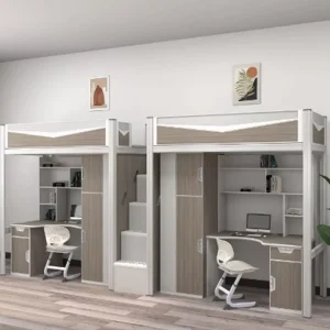 Metal Queen Size Double Decker Bunk Bed with Desk
