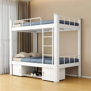 Metal Steel Double Bed with Storage for Girl Full Size Loft Bunk Beds Room Twin Bed with Storage